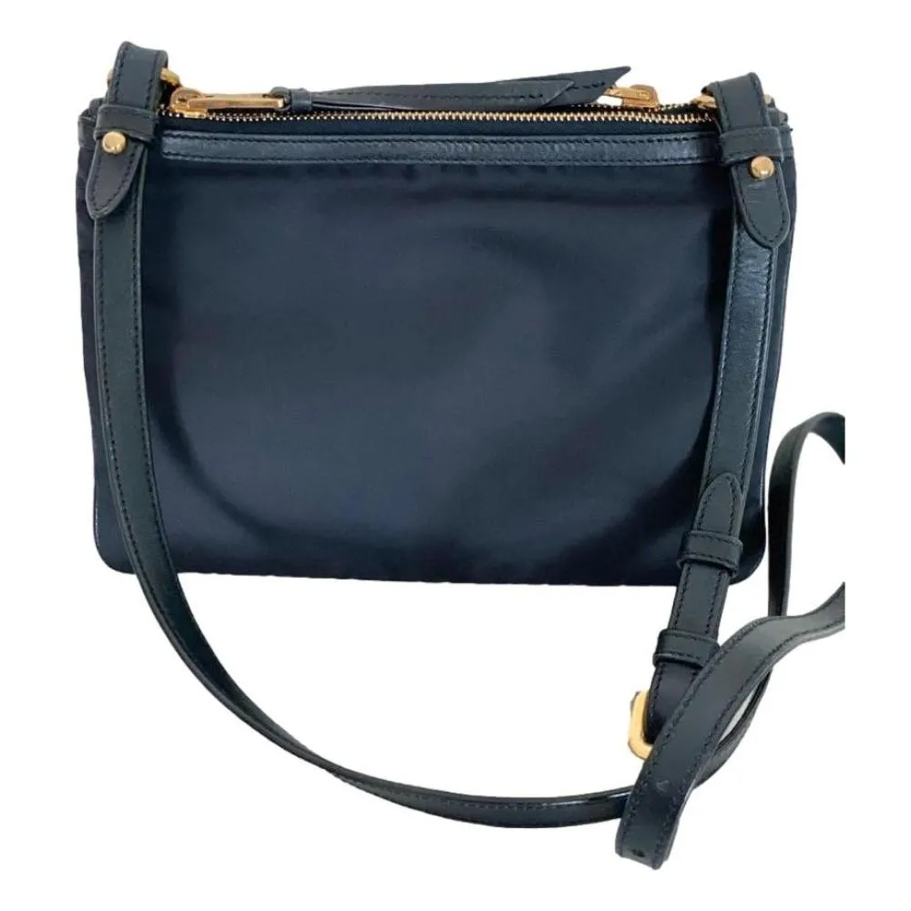 Prada Tessuto Nylon Blue Zip Calf Leather Cross Body Bag 1BH046