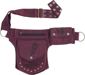 Renaissance Faire Festival Lace Fannypack Waistbag Cotton Utility Hip Belt-Maroon-One Size