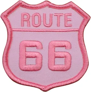 Route 66 Iron On Applique Patch, Pink Rt 66 Badge 2.5" - for Hats, Shirts, Shoes, Jeans, Cap, Jacket