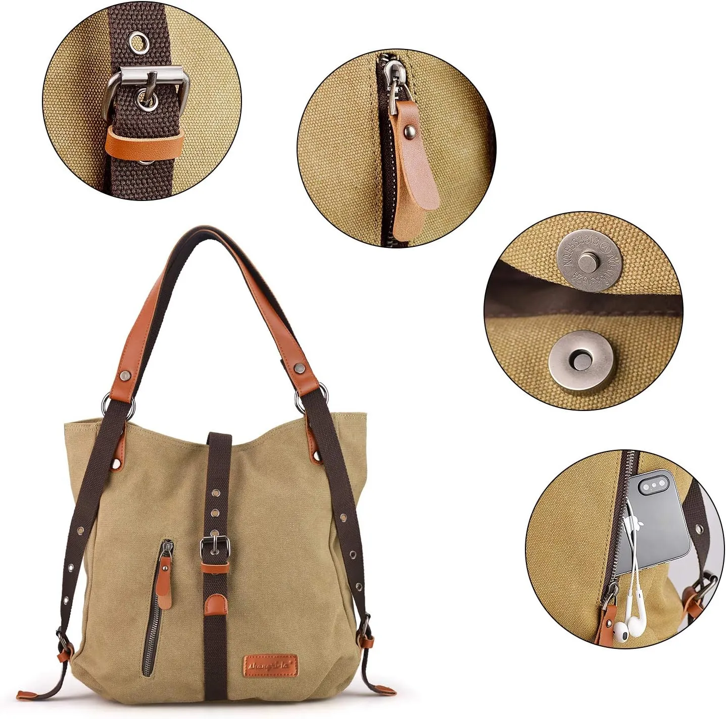 SHANGRI-LA Canvas Tote Handbag Casual Purse Shoulder Bag for Women Convertible Backpack