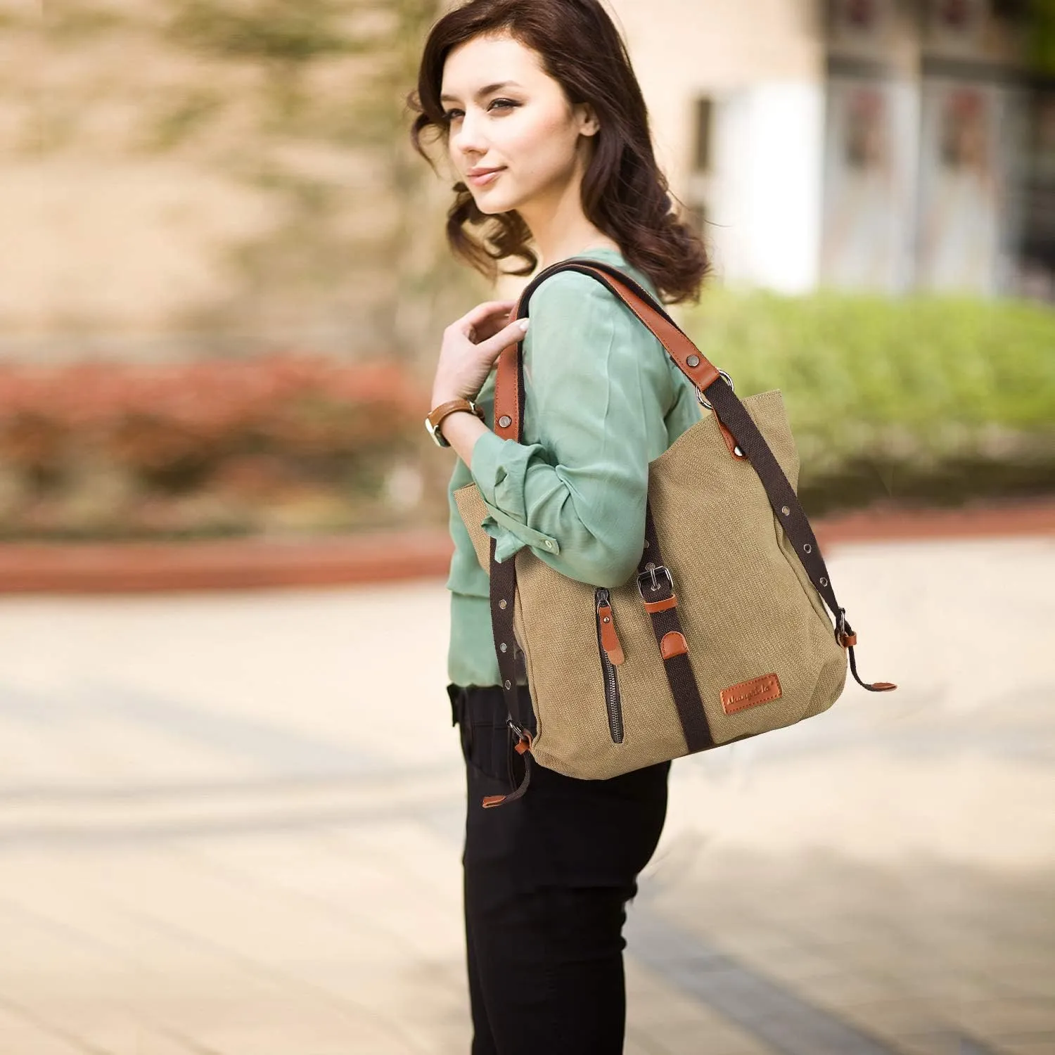 SHANGRI-LA Canvas Tote Handbag Casual Purse Shoulder Bag for Women Convertible Backpack