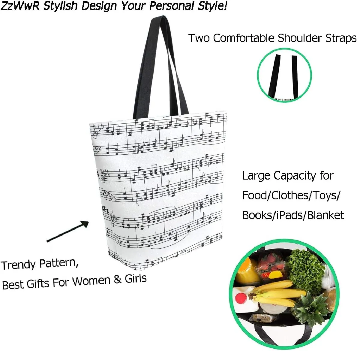 Stylish Funny Pattern Extra Large Shoulder Tote Bag for Beach Travel Weekender Gym Grocery Shopping
