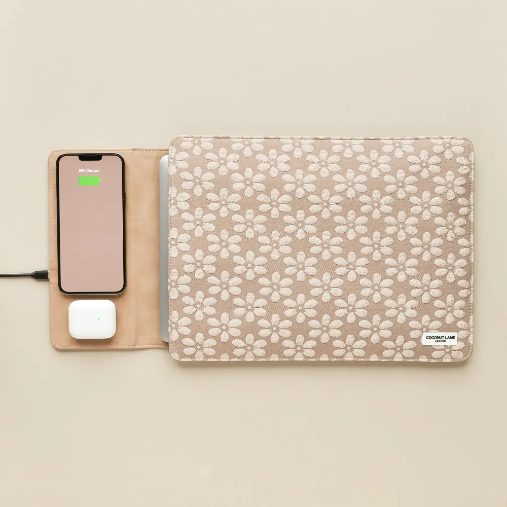 Wireless Charging Laptop Sleeve - Mocha Flower