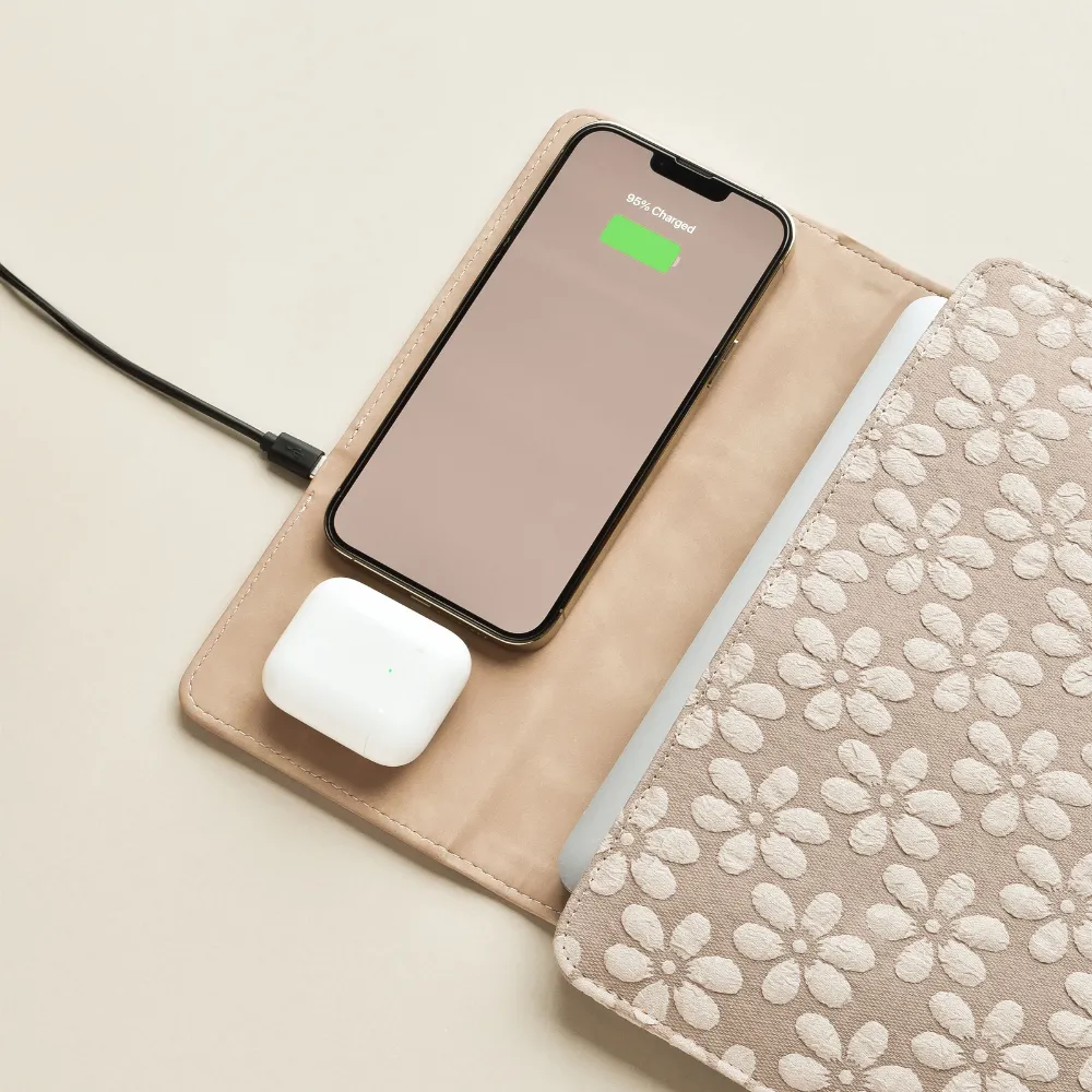 Wireless Charging Laptop Sleeve - Mocha Flower